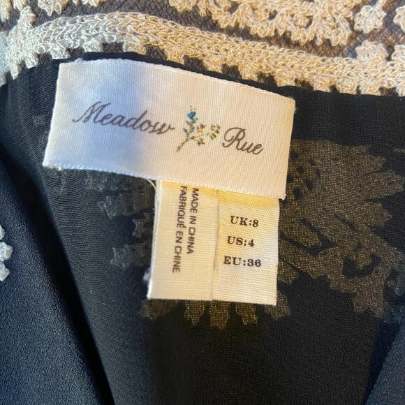 Meadow Rue Anthropologie Black Embroidered Tulip Hem Dress Wm Sz 4 Lined - Picture 4 of 8